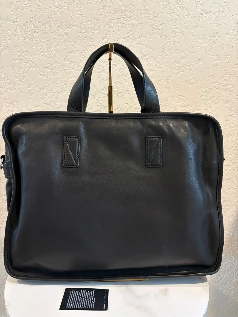 Marc by Marc Jacob’s Black Leather Briefcase Travel Bag with Luggage Tag